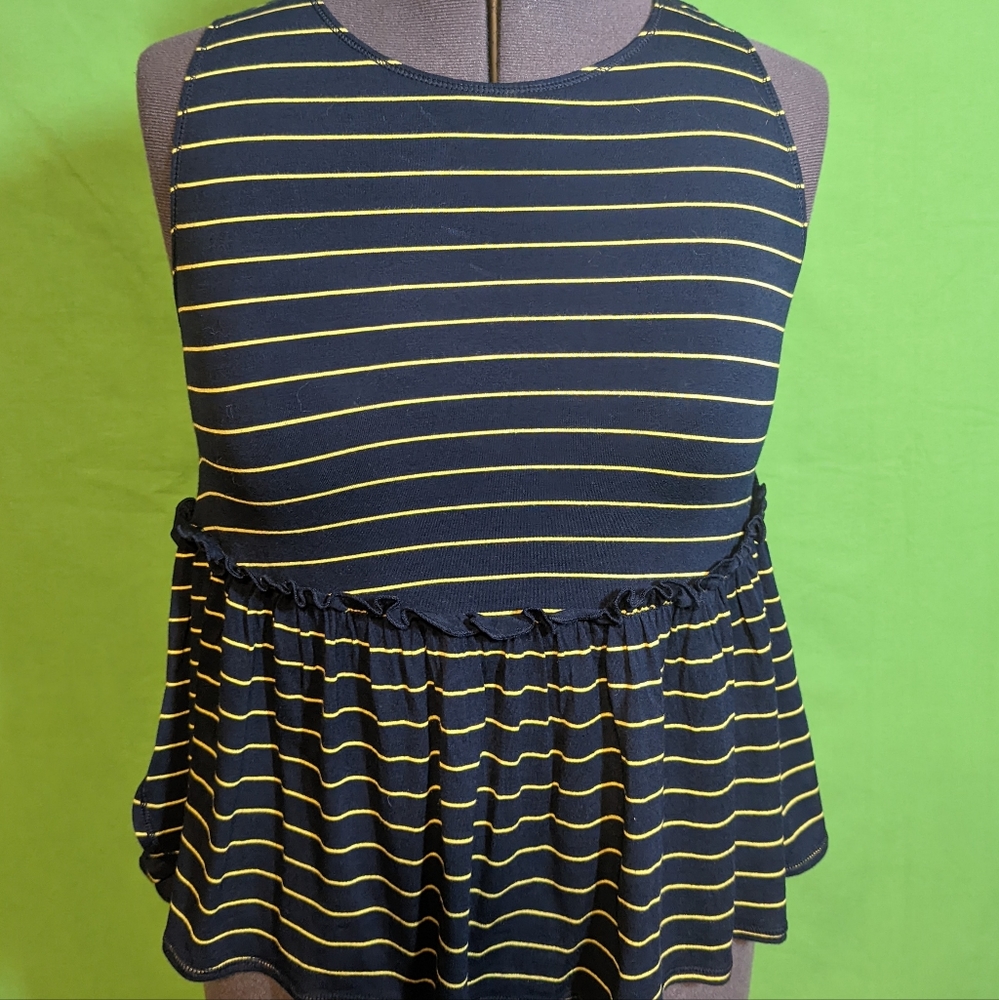 🔴2/$30 - NWT Max Studio Womens Blue Yellow Striped Babydoll Peplum Top Sz S